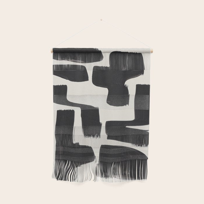 Mid Century Modern Minimalist Abstract Art Brush Strokes Black & White Ink Art Shapes Wall Hanging
