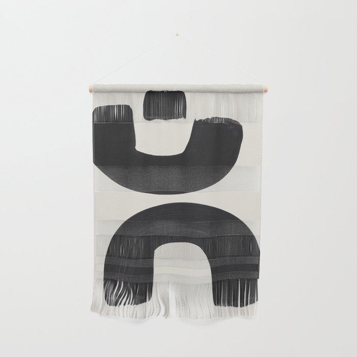 Mid Century Modern Minimalist Abstract Art Brush Strokes Black & White Ink Art Tribal Marking Wall Hanging