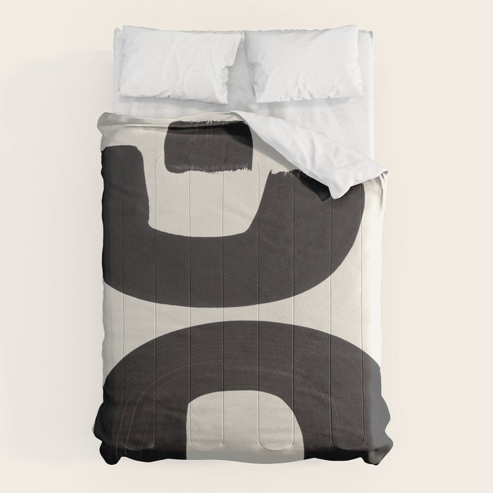 Mid Century Modern Minimalist Abstract Art Brush Strokes Black & White Ink Art Tribal Marking Comforter