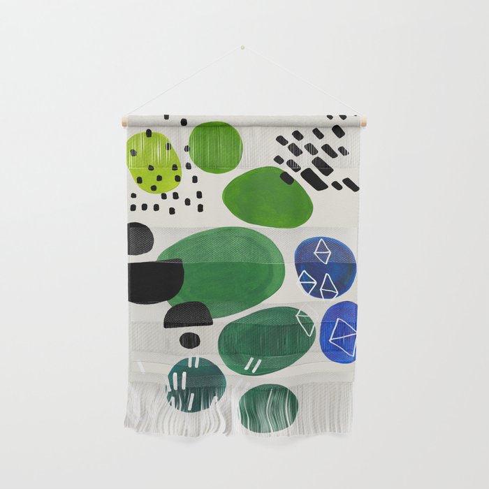 Fun Abstract Minimalist Mid Century Modern Colorful Shapes Lime Green Blue Watercolor Bubbles Wall Hanging
