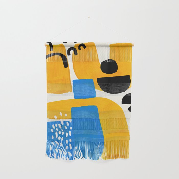 Mid Century Modern Abstract Minimalist Fun Colorful Shapes Patterns Ikea Yellow & Blue Wall Hanging