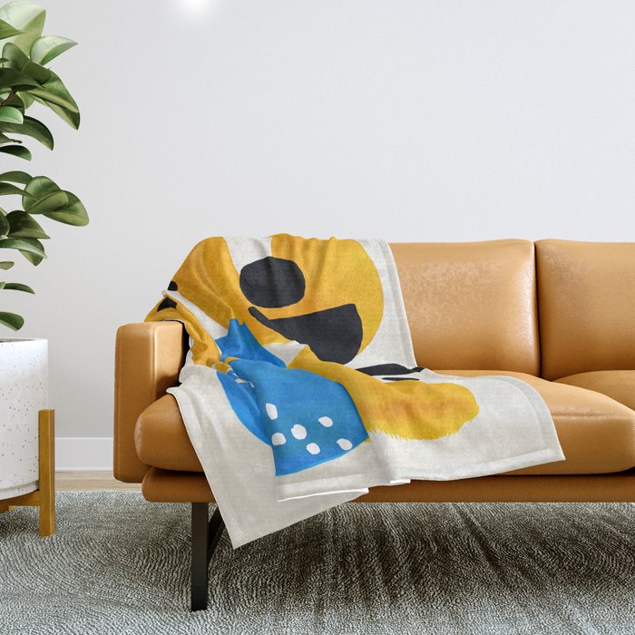 Mid Century Modern Abstract Minimalist Fun Colorful Shapes Patterns Ikea Yellow & Blue Throw Blanket