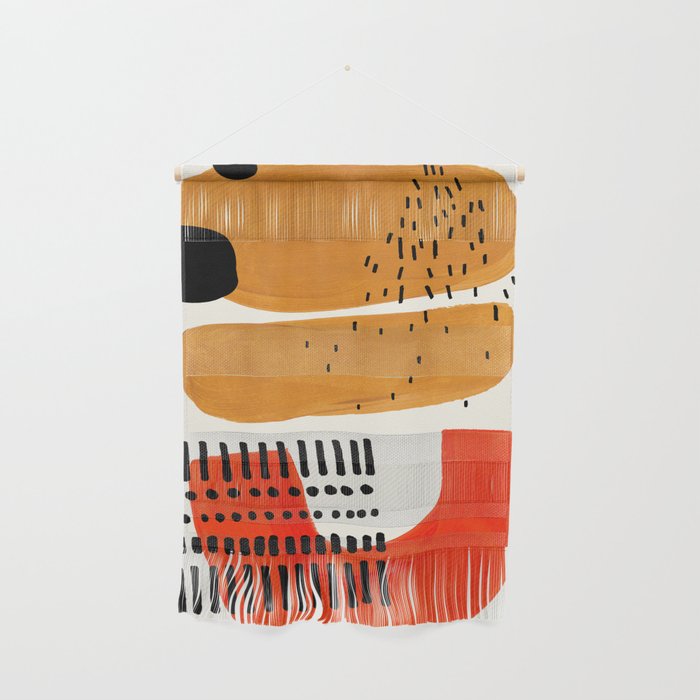 Mid Century Modern Abstract Minimalist Retro Vintage Style Fun Playful Ochre Yellow Ochre Orange  Wall Hanging
