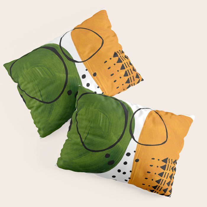Modern Mid Century Fun Colorful Abstract Minimalist Painting Olive Green Yellow Ochre Buns Pillow Sham