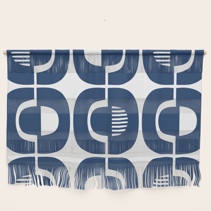 Retro Mid Century Modern Pattern 922 Navy Blue Wall Hanging