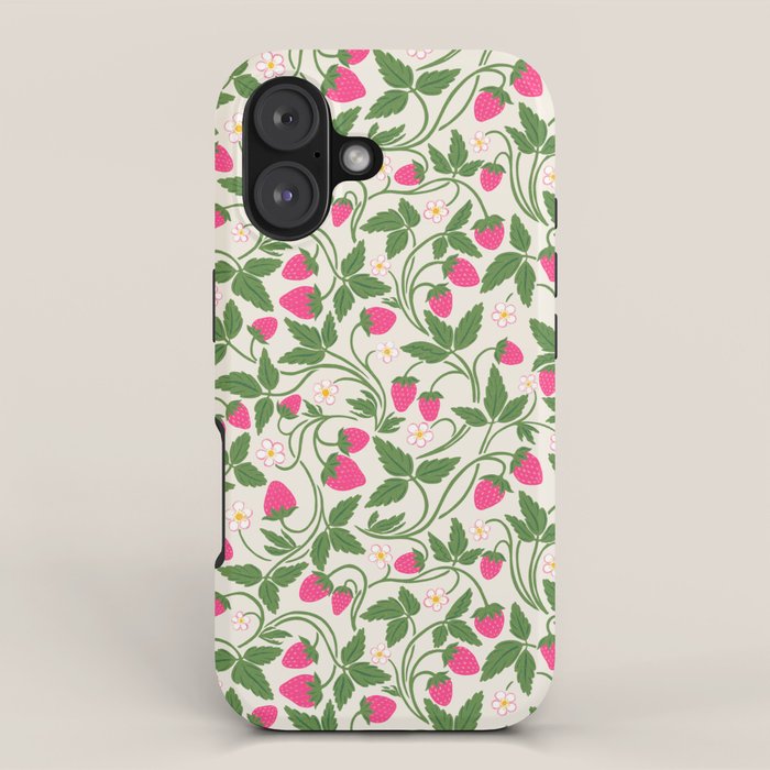 Strawberries - Pink And Green On Alabaster Iphone Case