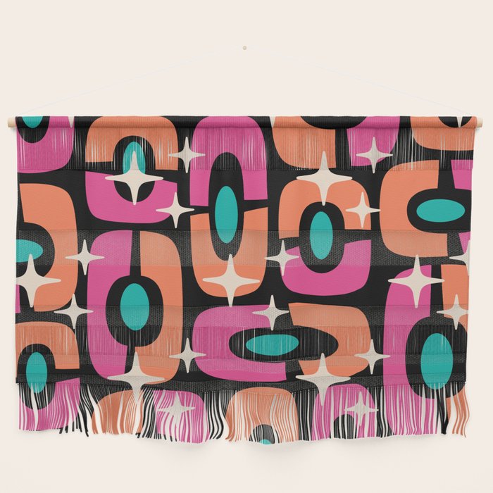Mid Century Modern Cosmic Abstract 356 Magenta Orange Turquoise Black And Beige Wall Hanging
