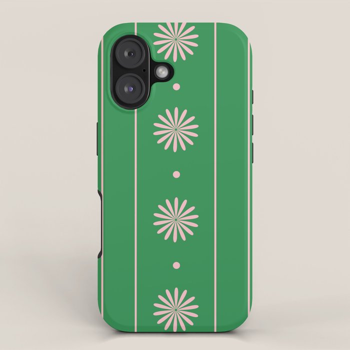 Daisy Stripes Green And Pink Pattern Iphone Case