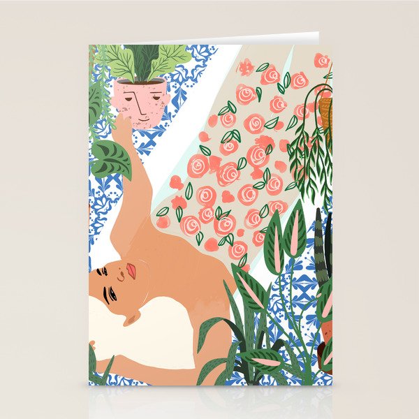 Moroccan Bath With Plants #Botanical #Illustration Stationery Card