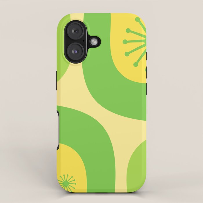 Mid Century Modern Atomic Groove Retro Abstract Pattern Lime Green And Yellow Iphone Case