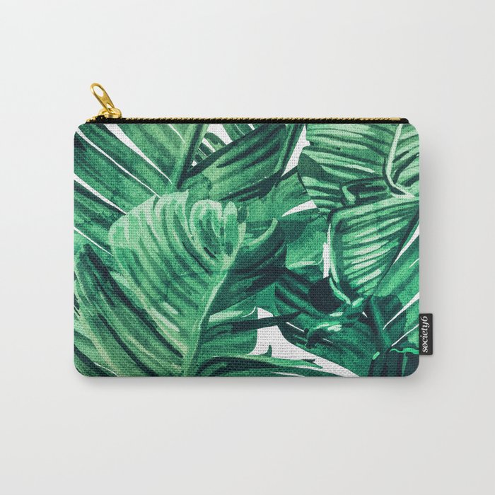 Tropical State Of Mind | Watercolor Palm Banana Leaves Painting | Botanical Jungle Bohemian Plants Carry All Pouch