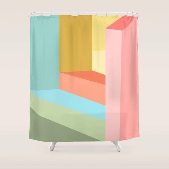 Abstract Geometry Steps In Beachy Pastels Shower Curtain