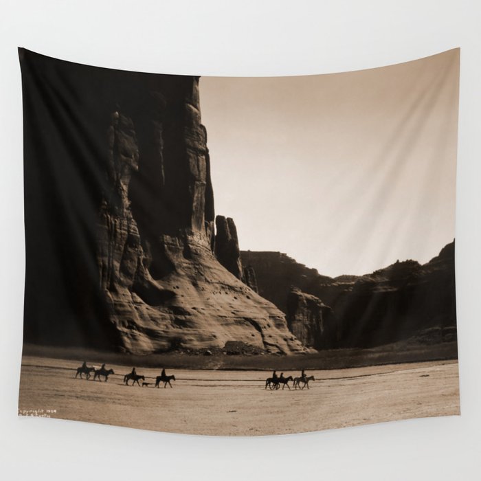 Canyon De Chelly - Chinle, Arizona - Navajo Indians On Horseback By Edward Curtis Wall Tapestry