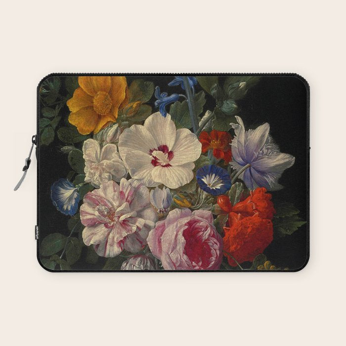 Nicolaes Van Veerendael "Flowers In A Glass Vase With A Butterfly And Beetle On A Stone Ledge" Laptop Sleeve