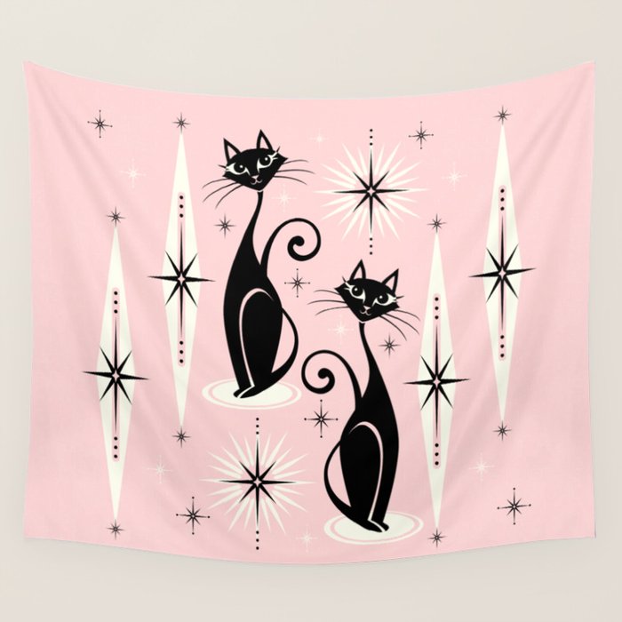 Mid Century Meow Retro Atomic Cats ©Studioxtine Wall Tapestry