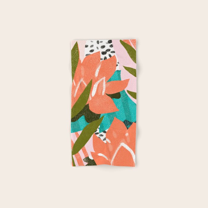 Forever In My Garden | Abstract Botanical Nature Plants Floral Painting | Quirky Modern Contemporary Bath Towel