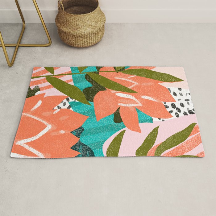 Forever In My Garden | Abstract Botanical Nature Plants Floral Painting | Quirky Modern Contemporary Rug