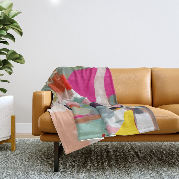 Birches In Garden Abstract Modern Art Throw Blanket
