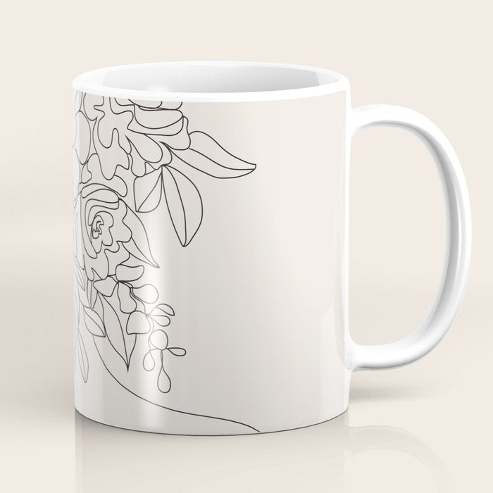 Woman With Flowers Minimal Line I Coffee Mug
