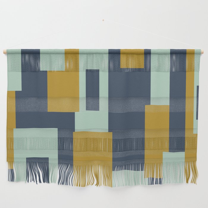 Cosmopolitan Mid Century Modern Geometric Pattern Mint Mustard Blue Wall Hanging