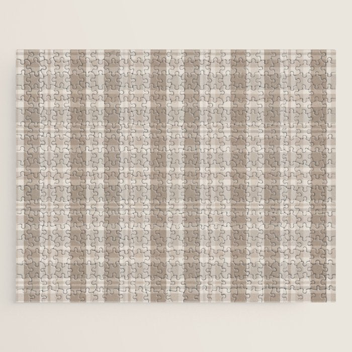 Checkered, Plaid Prints, Warm Brown Jigsaw Puzzle