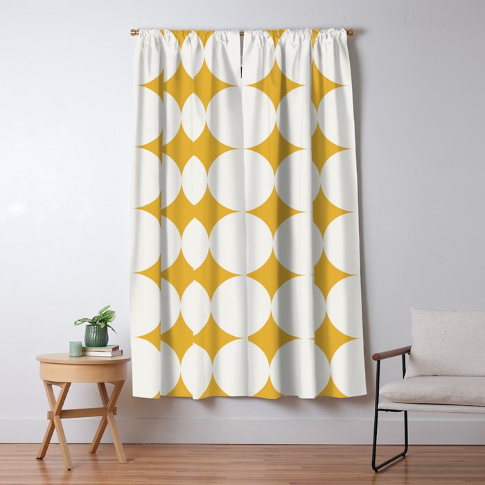 Circular Minimalism - Retro Yellow White Window Curtain