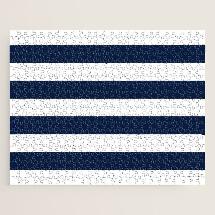 MarinièRe Nautical Navy Blue And White Mariniere Stripes  Jigsaw Puzzle