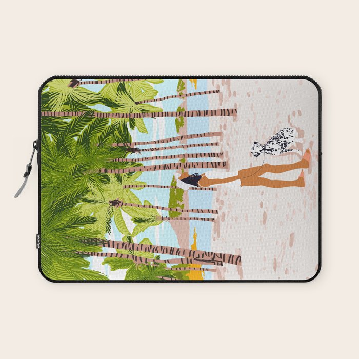 The Happy Spots, Dalmatian Dog Pets, Bohemian Woman Beach Tropical Palm Fashion Illustration Laptop Sleeve