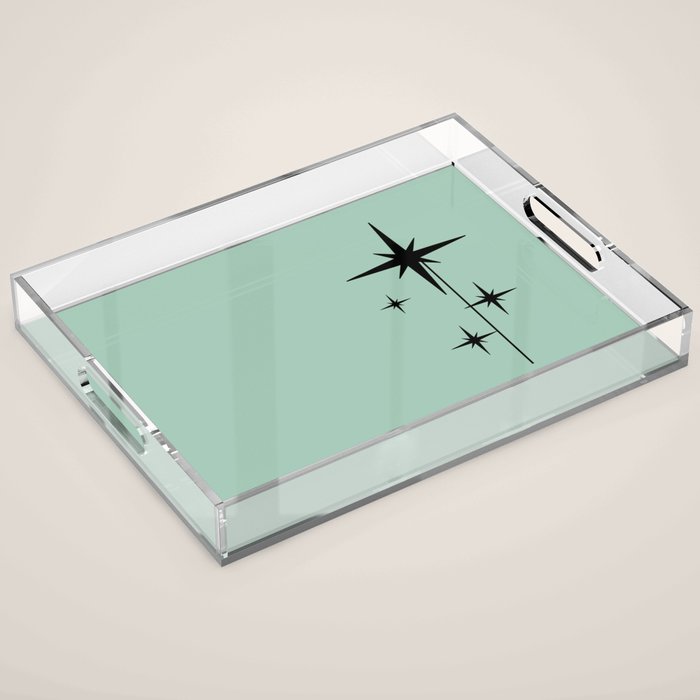 1950s Atomic Age Retro Starbursts In Aqua Mint And Black Acrylic Tray