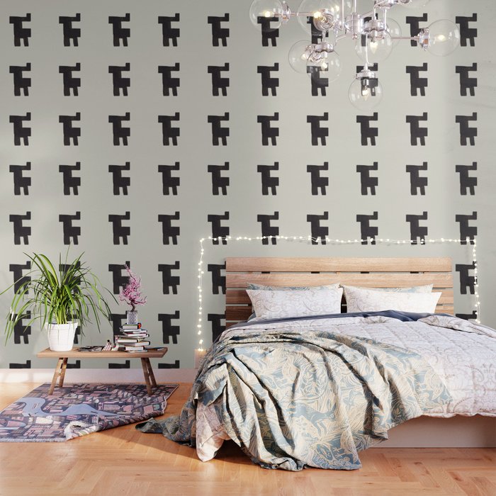 Black And White Minimalist Shapes Mid Century Ink Painting Wallpaper