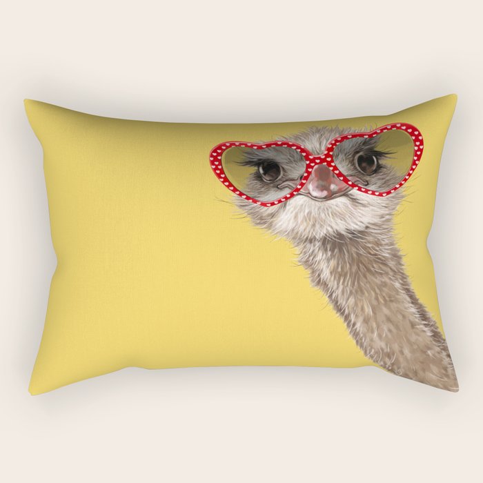 Fashion Hipster Ostrich In Yellow Rectangular Pillow