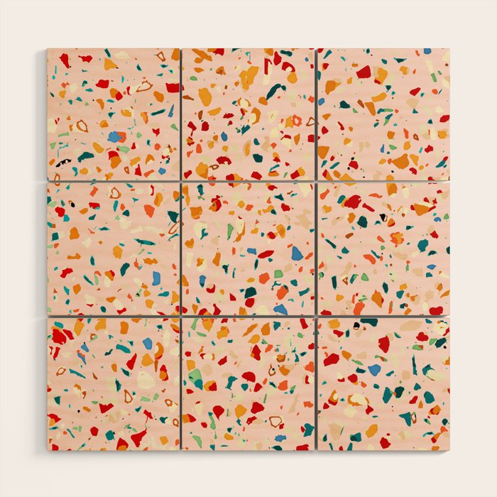 Blush Terrazzo | Pink Eclectic Speckles | Abstract Confetti Painting | Chic Bohemian Illustration Wood Wall Art