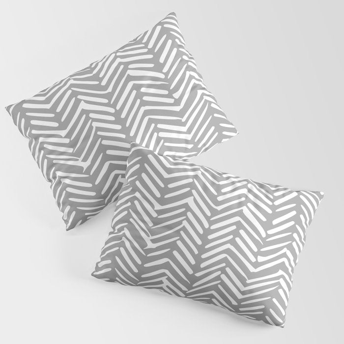 Abstract Herringbone Pattern, Rustic, Gray And White Pillow Sham