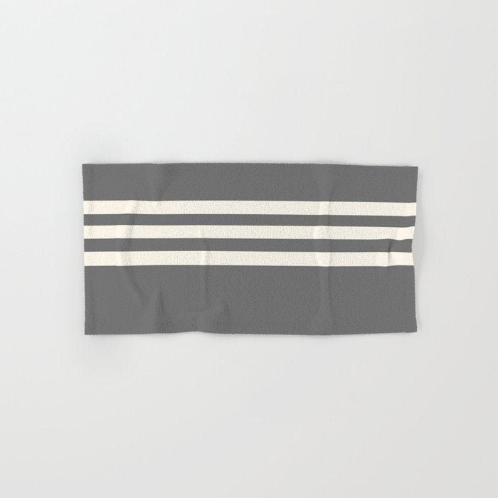 Grey Solid With Treble Ivory Stripes Minimalist Color Block Pattern Bath Towel