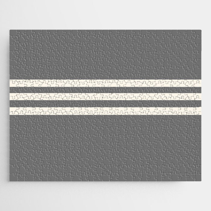 Grey Solid With Treble Ivory Stripes Minimalist Color Block Pattern Jigsaw Puzzle