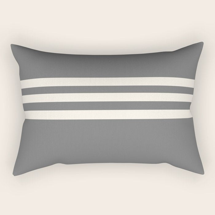 Grey Solid With Treble Ivory Stripes Minimalist Color Block Pattern Rectangular Pillow