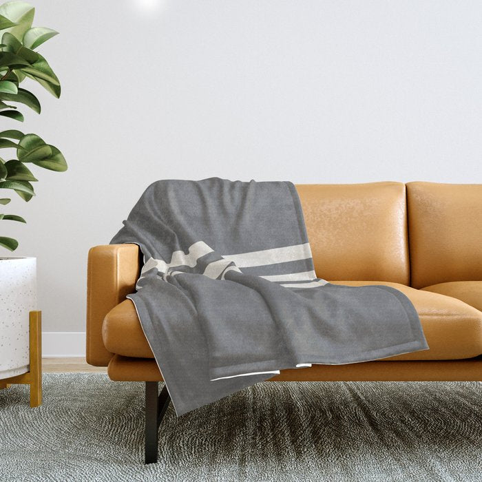 Grey Solid With Treble Ivory Stripes Minimalist Color Block Pattern Throw Blanket