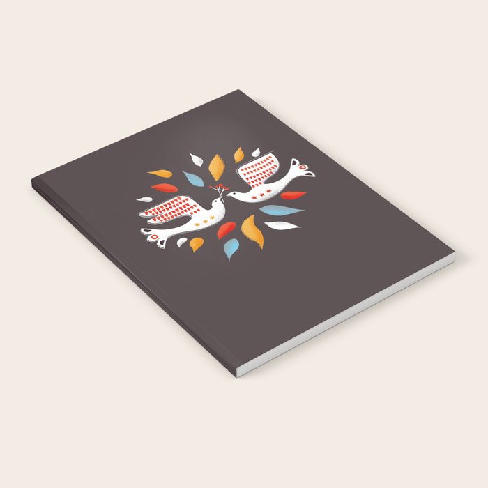 Retro Christmas Birds Illustration Notebook