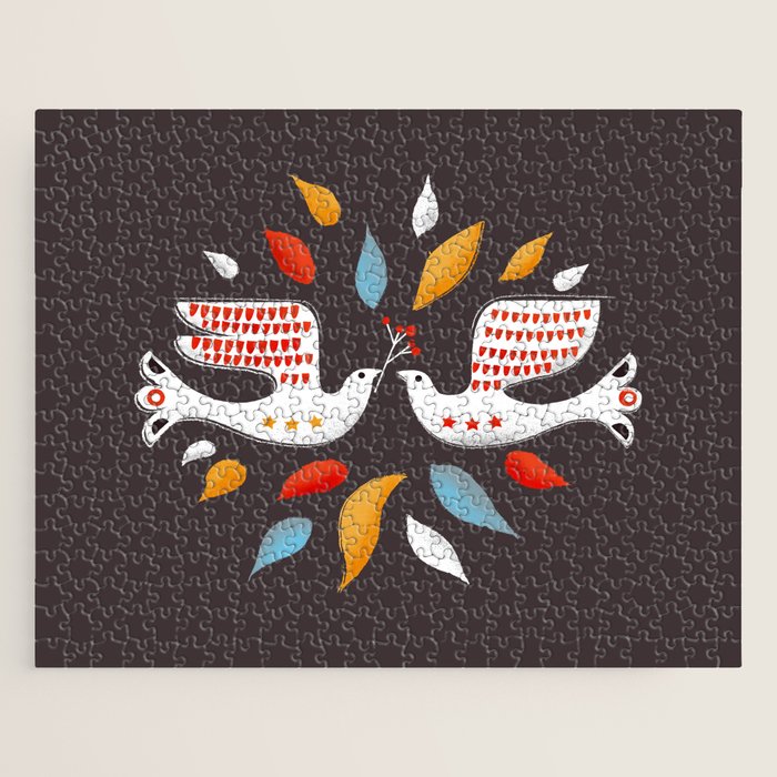 Retro Christmas Birds Illustration Jigsaw Puzzle