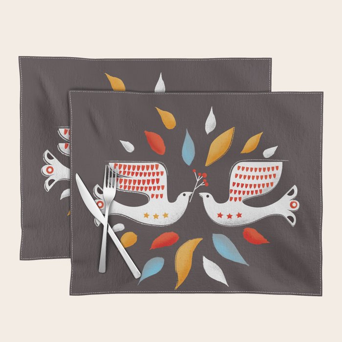 Retro Christmas Birds Illustration Placemat