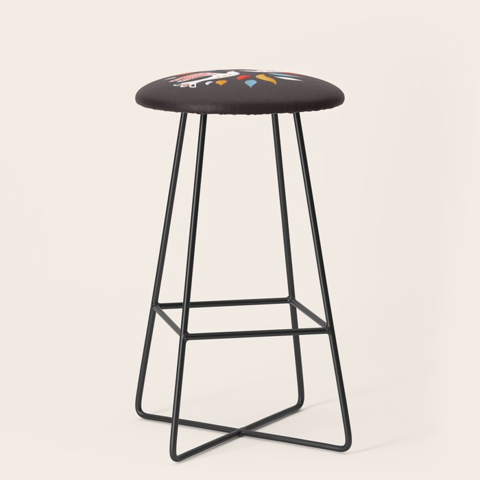 Retro Christmas Birds Illustration Stool