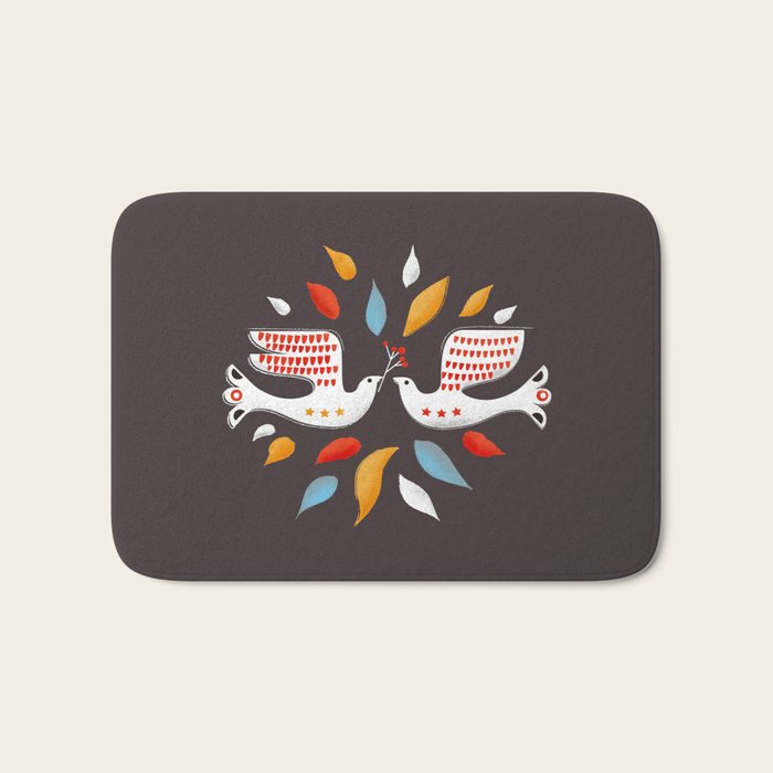 Retro Christmas Birds Illustration Bath Mat