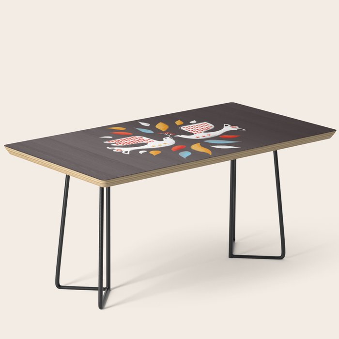 Retro Christmas Birds Illustration Coffee Table