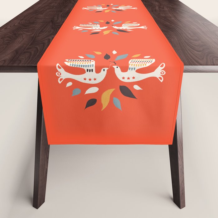 Festive Doves - Folk Illustration Table Runner