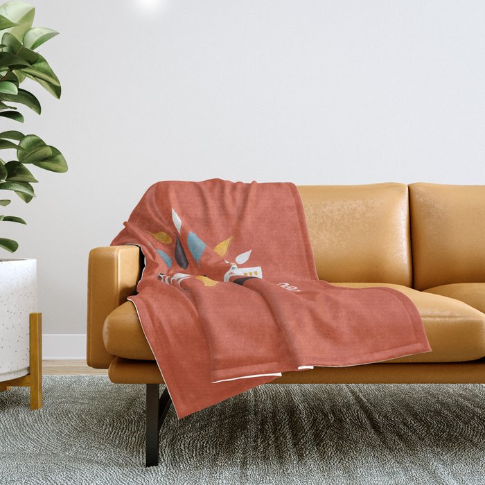 Festive Doves - Folk Illustration Throw Blanket