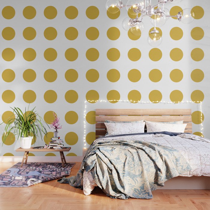 Perfection. Mustard Yellow Sun Dot On White Wallpaper
