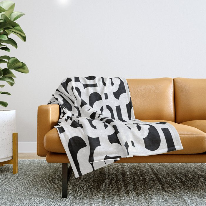Black And White Mid-Century Modern Loop Pattern Throw Blanket