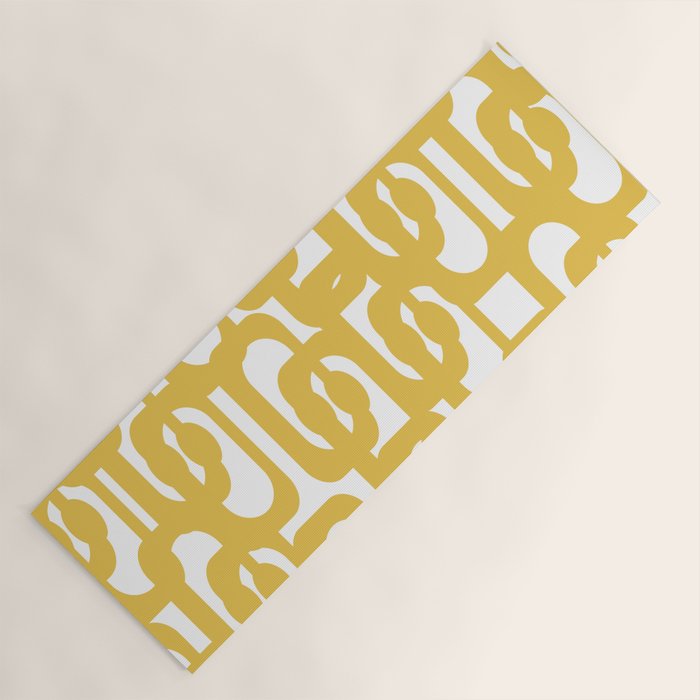 Mustard Yellow And White Mid-Century Modern Loop Pattern Yoga Mat