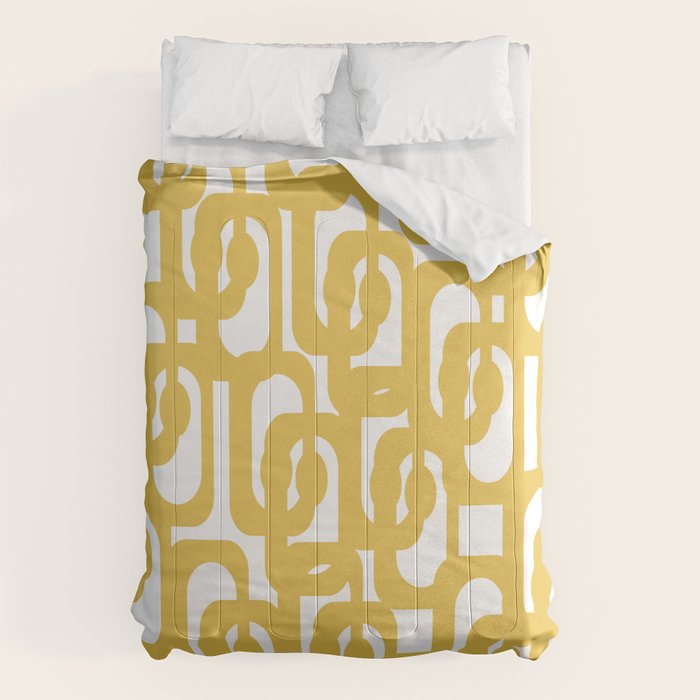 Mustard Yellow And White Mid-Century Modern Loop Pattern Comforter