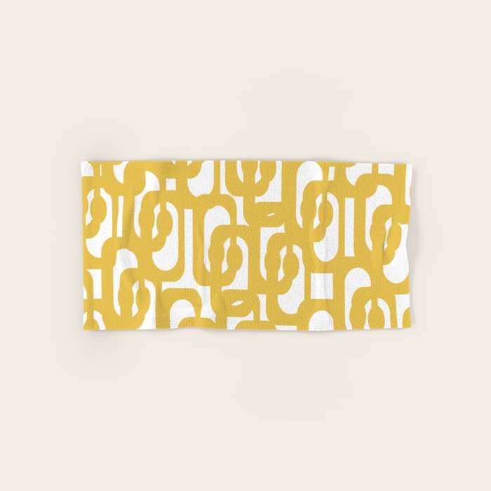 Mustard Yellow And White Mid-Century Modern Loop Pattern Bath Towel